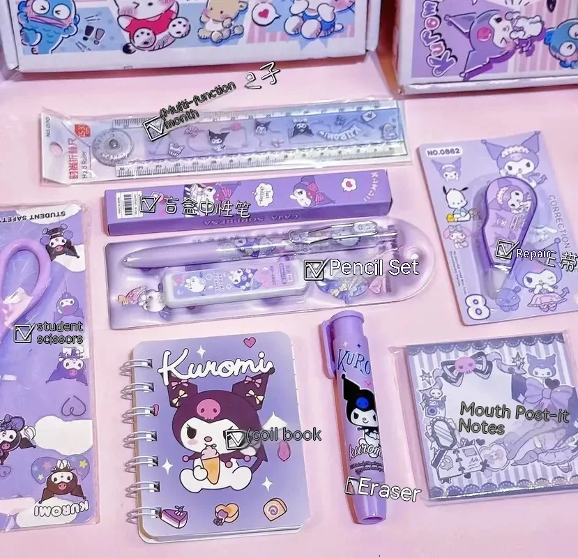 Sanrio Hello Kitty Kuromi Melody Cartoon Stationery Set Student Small Gifts Children's Learning Supplies Stationery Set Gifts