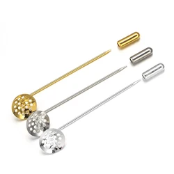 10pcs/lot 12/14mm Brooch Base Round Hole Blank Tray Vintage Copper Long Brooch Pin Settings Wedding Jewelry Making DIY Component