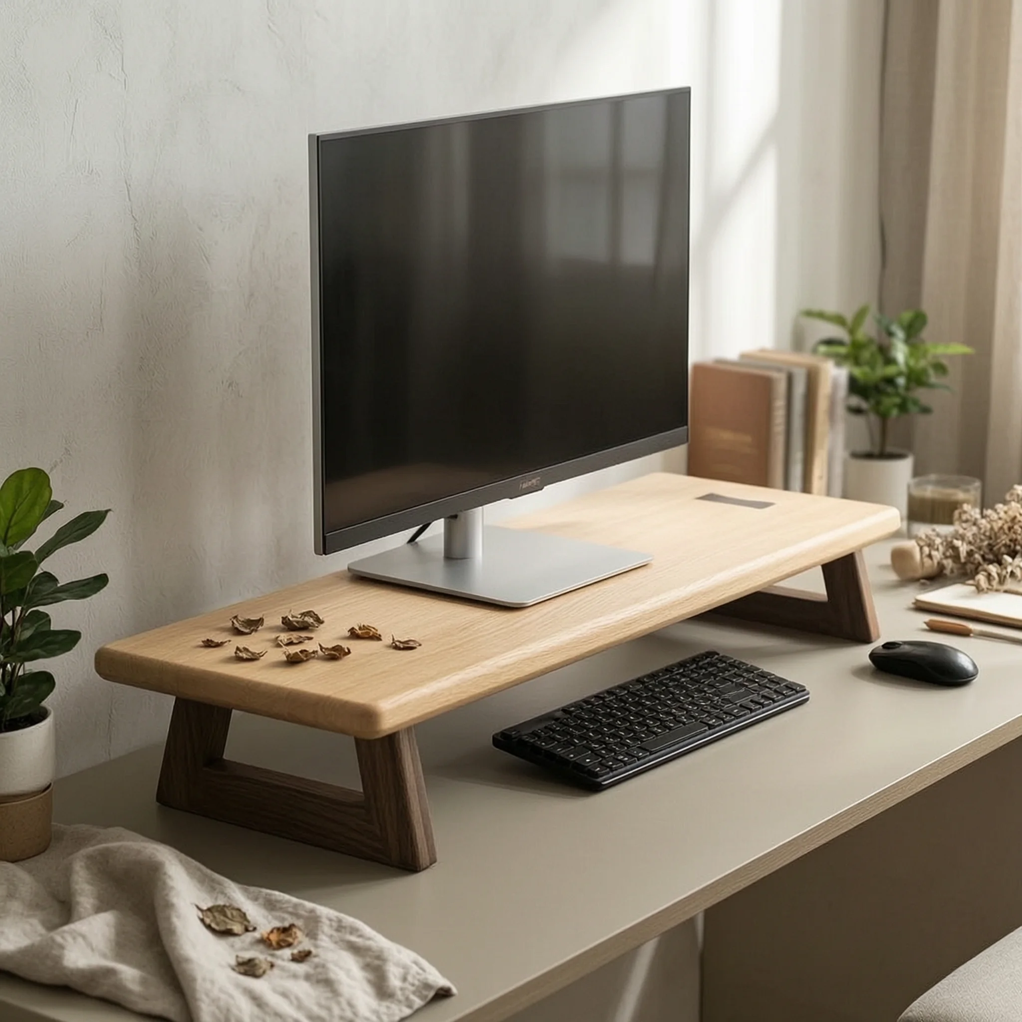 Monitor Stand with Wooden Legs Wood Monitor Riser Computer Stand Minimalist Furniture Modern for Office Workers, Workspace
