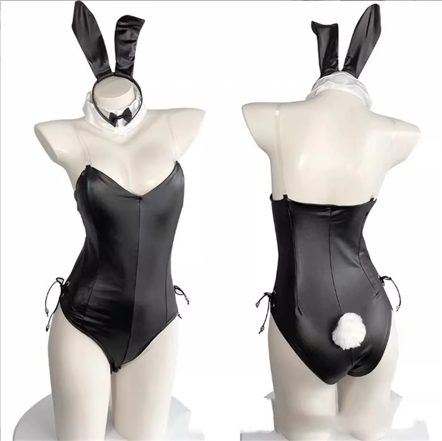 

Women Sexy Bunny Costume Patent Leather Double Layer Jumpsuit Rabbit Ears Uniform Cosplay Lingerie Night Club Performance Wear