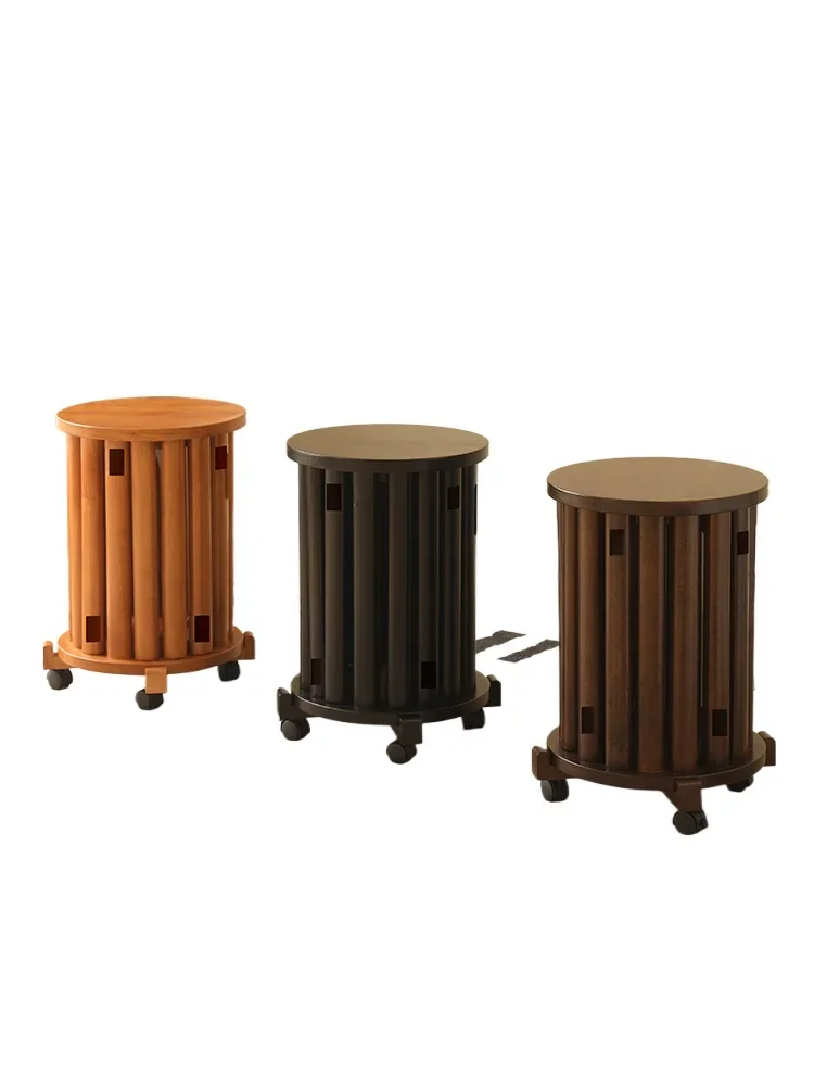 Solid wood rubber wood stool can be stacked round stool household stacking music
