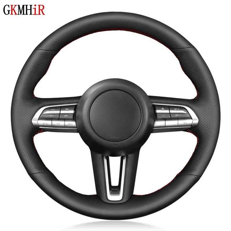 Hand-Stitched Soft Black Artificial Leather Car Steering Wheel Cover For Mazda CX-30 CX30 2019-2020 Mazda 3 Axela 2019-2020