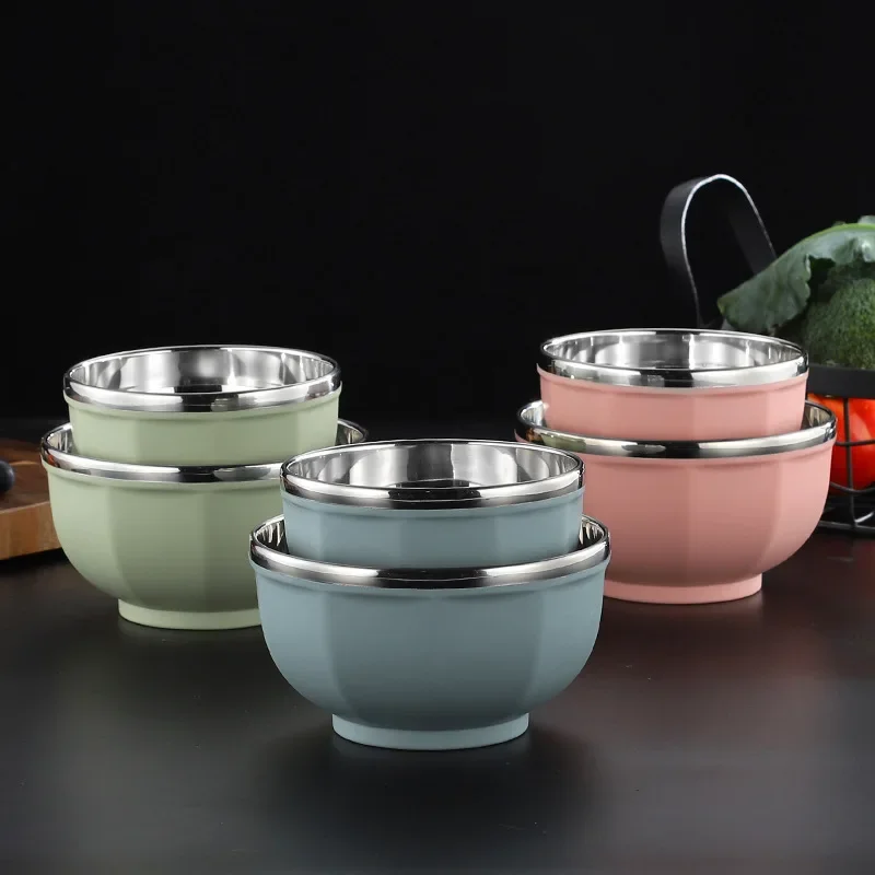 304 Stainless Steel Double Layer Anti-Scalding Rice Bowl Home Tableware Ramen Noodles Fruit Salad Bowls Kitchen Food Container