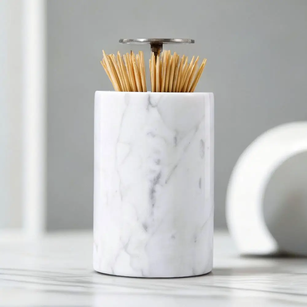 Convenient Marble Toothpick Holder Automatic Dispenser Elegant Desktop Organizer For Home Restaurant Dining Room Decor Piece
