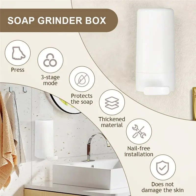 DT17 2pcs Wall Mounted Bar Soap for Grinder, Manual Soap Shaver Holder, No-Drill Bathroom Storage Solution, Plastic Solid Soap