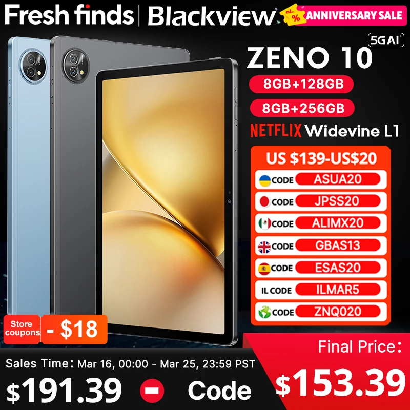 【World premiere】Blackview Zeno 10 5G AI Tablet 11-inch FHD+ 90Hz Display Widevine L1 Quad Speakers 8800mAh Android 15 Pad PC