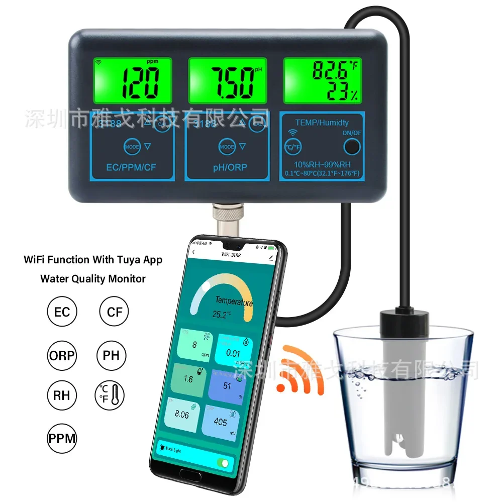 WiFi connection 7-in-1 PH value TDS hardness ORP/CF/EC temperature and humidity water quality detector PH meter