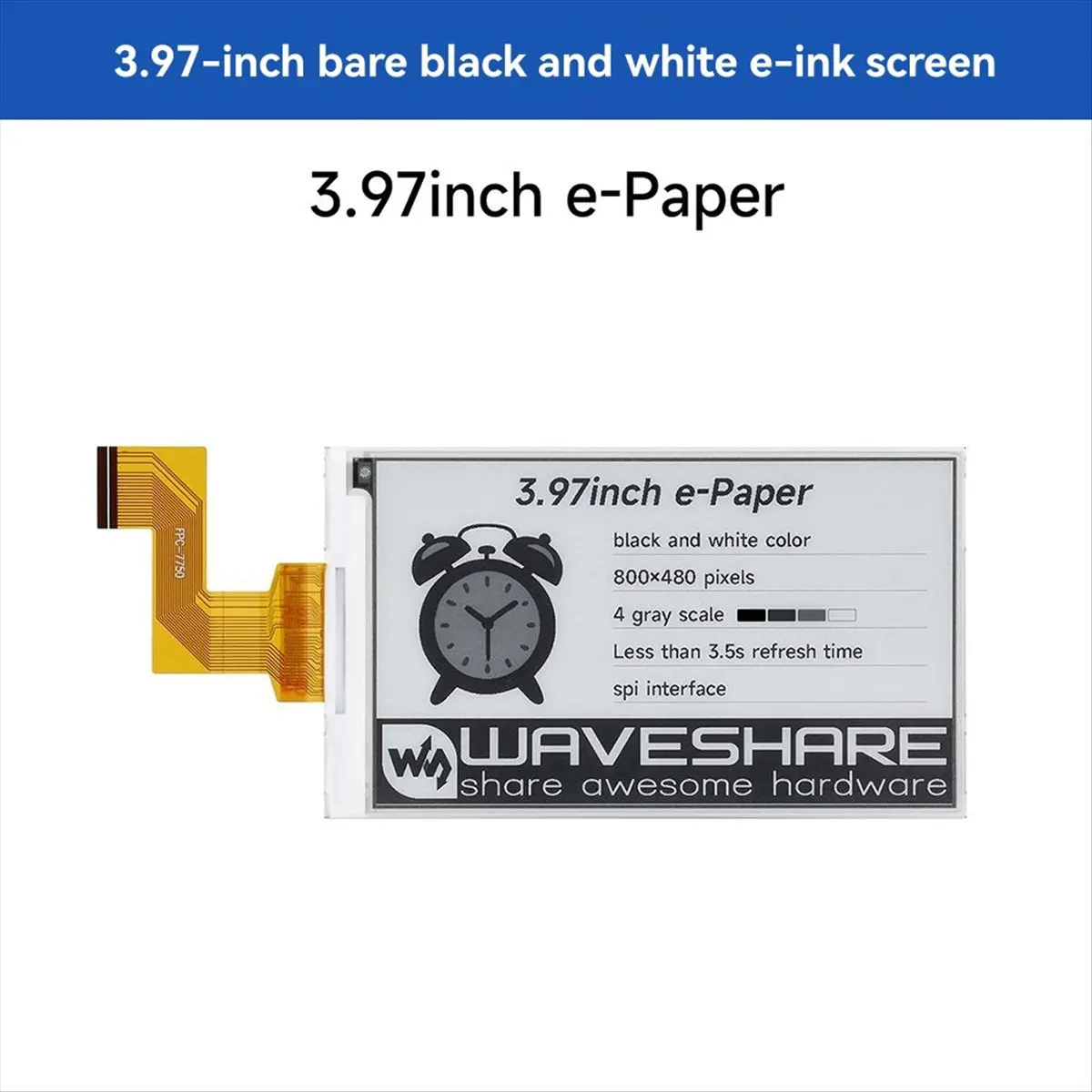 T168C- 3.97inch E-Paper Display HAT 800x480 Black/White SPI Interface Low Power for / Nano//STM3 B HOT
