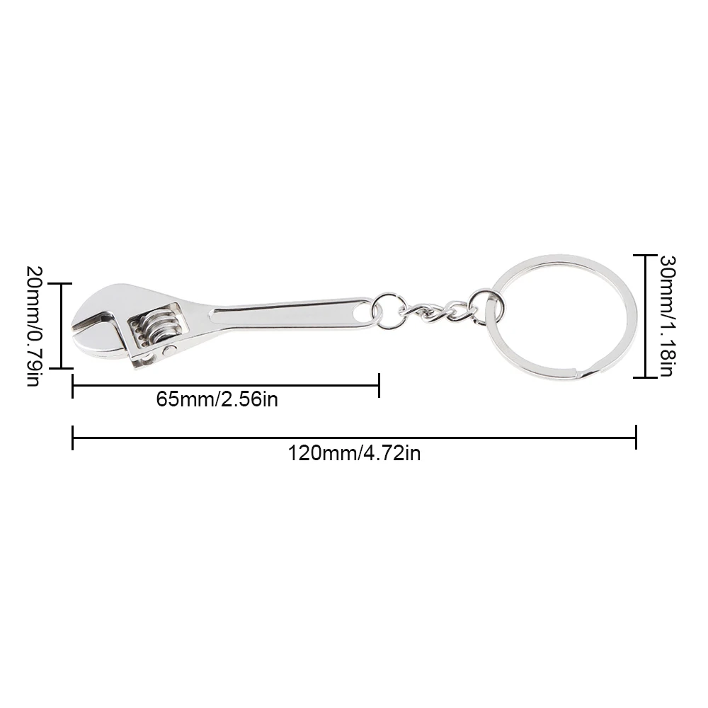 Silver Zinc Alloy Portable Mini Adjustable Wrench Keychain with Chain Decoration for Removing Small Parts