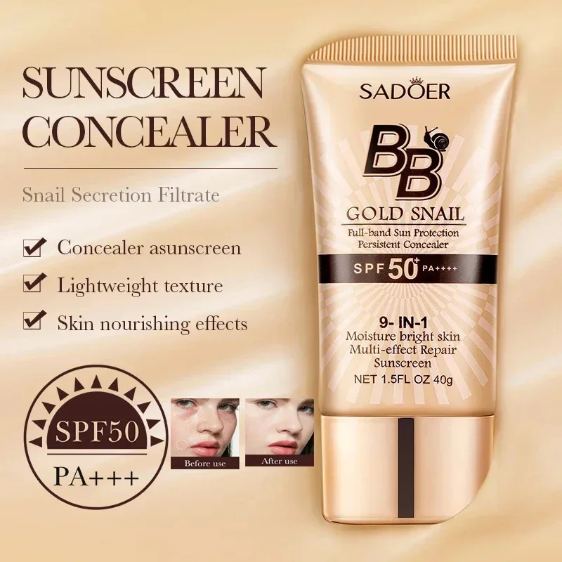 SADOER Gold Snail Oil-Control Matte BB Cream Base Corrector Crema aislante hidratante SPF50+PA+++ 40g