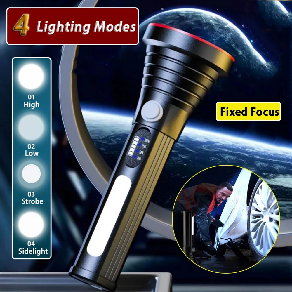Linternas Led de alta potencia, luz lateral Cob, iluminación ligera para exteriores, antorcha de Material de aluminio, linterna recargable potente