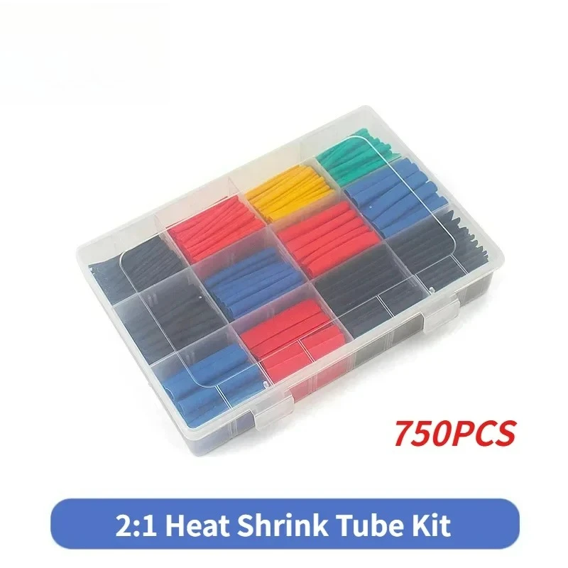 750PCS Schrumpfschlauch Thermobeständiges Rohr Schrumpfverpackung Kit Elektrische Verbindung Draht Kabel Isolierung Ärmeln 2:1