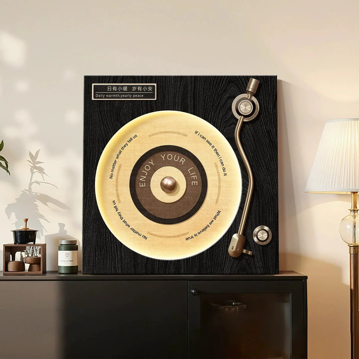 Middle ancient style record decoration painting, sandstone painting, high-end feeling with lighting, living room entrance hangin