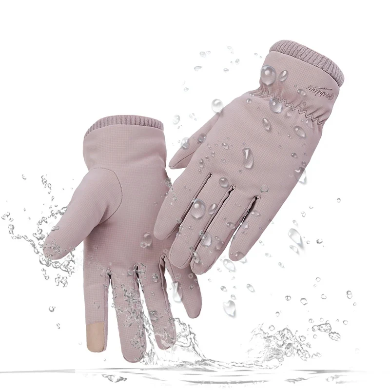 Guantes de ciclismo para mujer, manoplas suaves e impermeables a prueba de viento con pantalla táctil, felpa interna, antideslizantes, respetuosas con la piel, Invierno