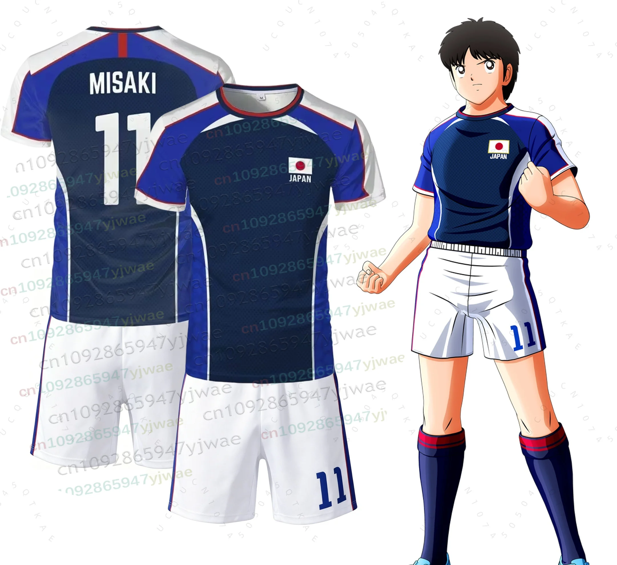 Anime Captain Tsubasa Japanische Flagge Jersey-T-Shirt-Shorts-Set, atmungsaktiv, schnell trocknend, Sportbekleidung für Männer, Frauen, Kinder, T-Shirt-Set, 2-teiliges Set – Detail 7