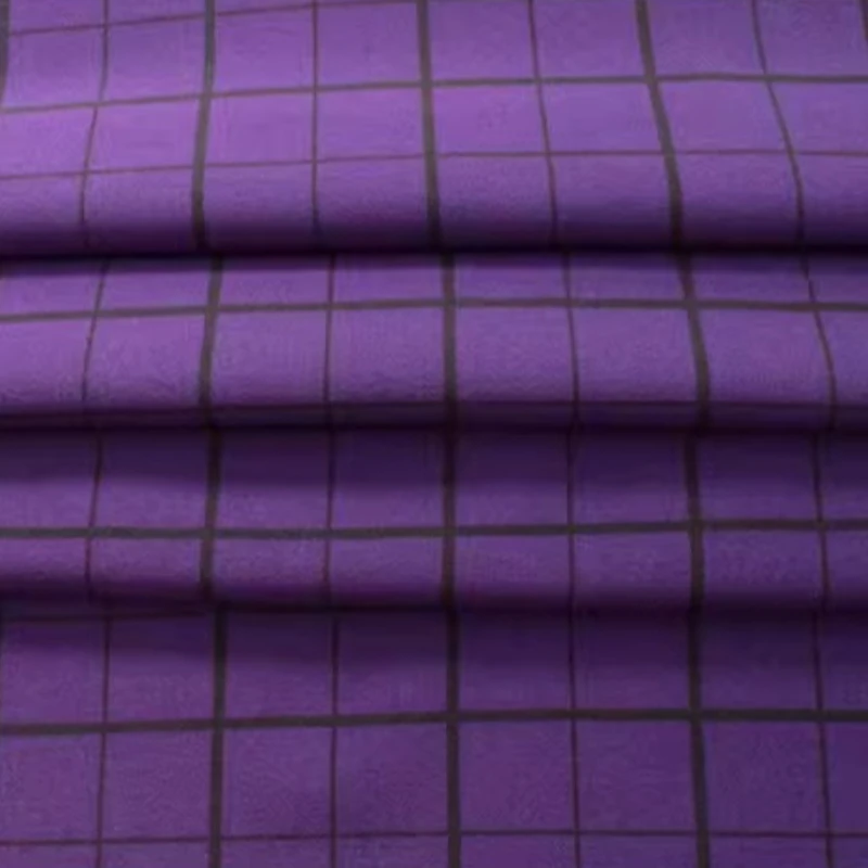 Purple Check Printed Chiffon Fabric Non See Through Soft Spring Summer Dress Handmade Sewing DIY Home Craft Material Decoration