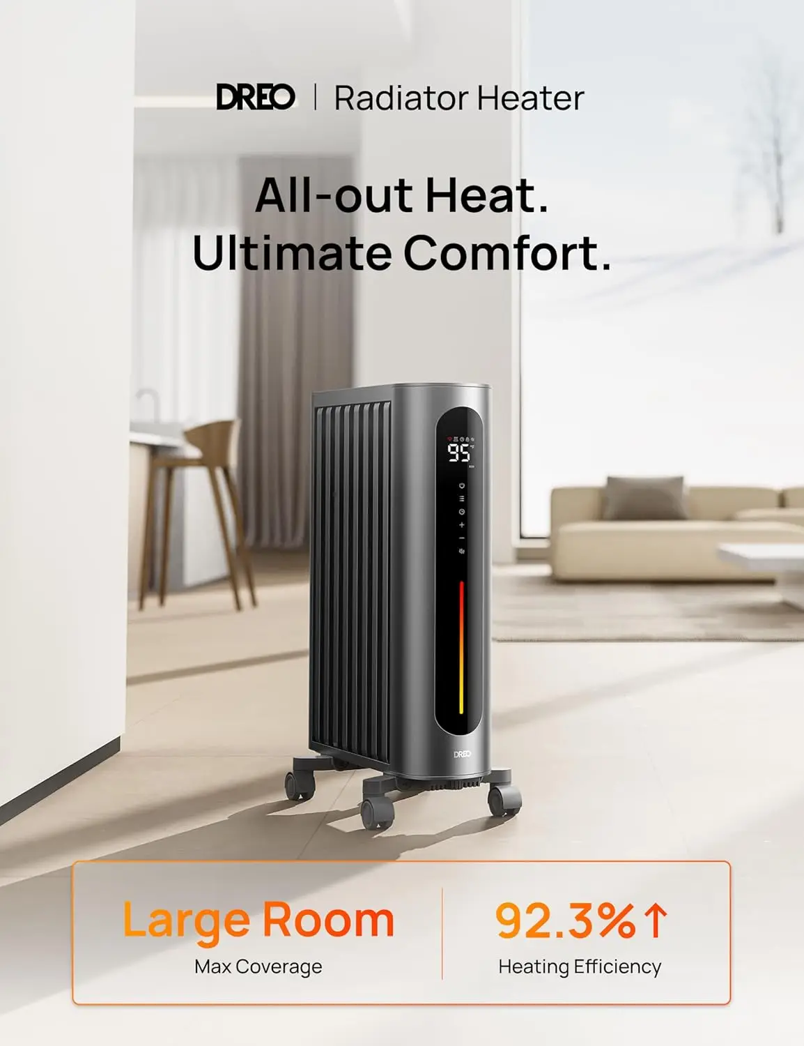 Oil Filled Radiator Heater, 1500W Radiant Heater with Remote Control, Digital Thermostat, 4 Modes, 24h Timer, 10 Safety Protecti