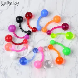 20pcs/Lot Colorful Silicone Belly Button Rings Navel Piercing 5/8mm Balls Curved Barbell Piercing Belly Navel Ring Body Jewelry