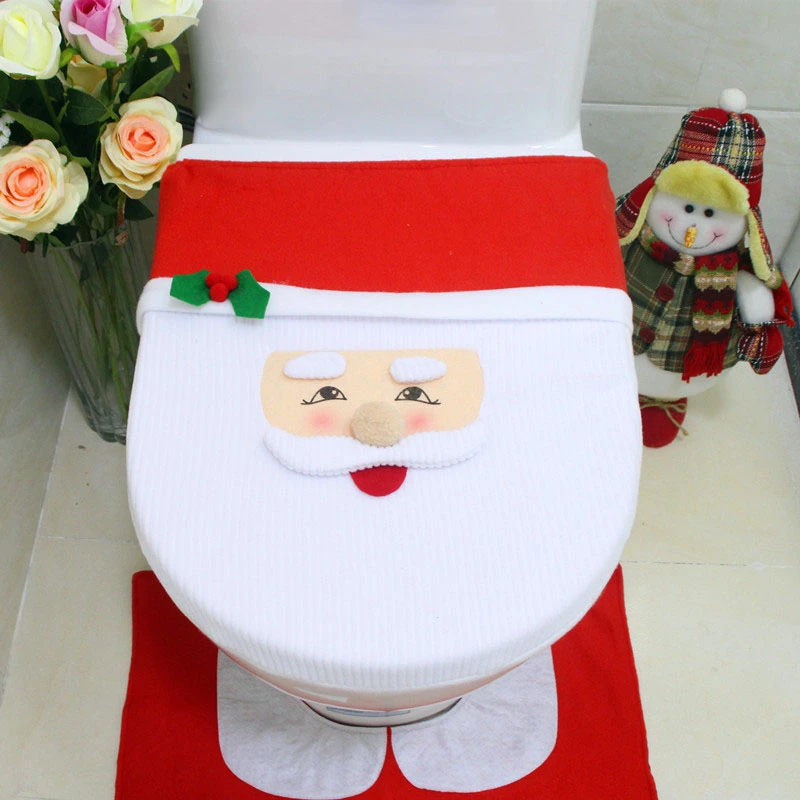 Bothroom Christmas Toilet Decoration Cover Santa Claus Christmas Snowman Toilet Decorative Three-piece Set Cute Bath Accessories