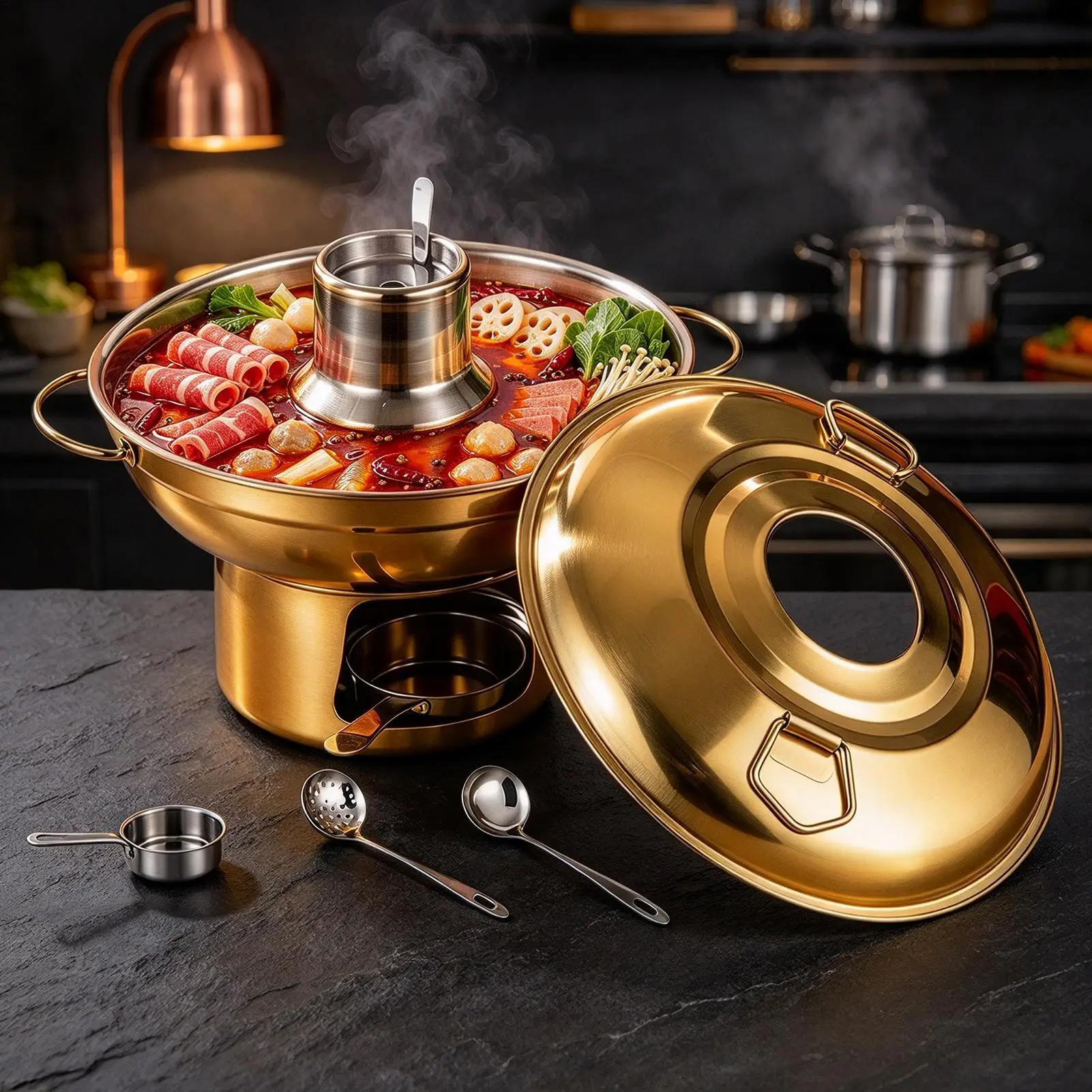 4Pack Chafing Dish Stainless Steel Chafer W/4 Full Size Pan Round Thickened Stove Double Ears Cooking Kitchen Cookware Household