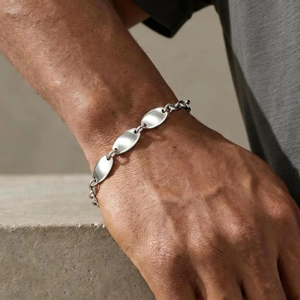 Neue Schlichte Herren-Kettenarmbänder, Silberfarbenes Edelstahl Verstellbares Gliederarmband, Hip-Hop Geburtstagsgeschenk