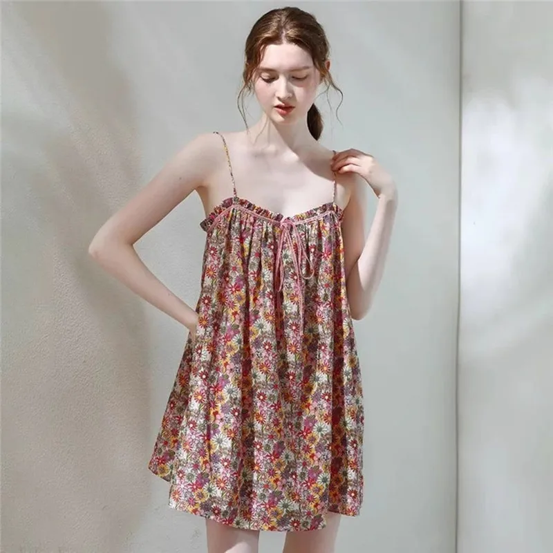 

plus Size 300 Pounds Summer Thin Floral Short Strap Sleep Dress Women Sexy Sweet Fashion Home Clothes Korean Style High Waist...