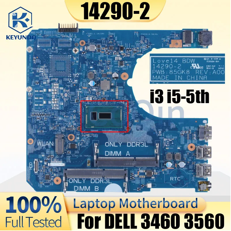 Para dell latitude 3460 3560 notebook mainboard 14290-2 85gk8 uma i3 i5-5th cpu portátil placa-mãe testado