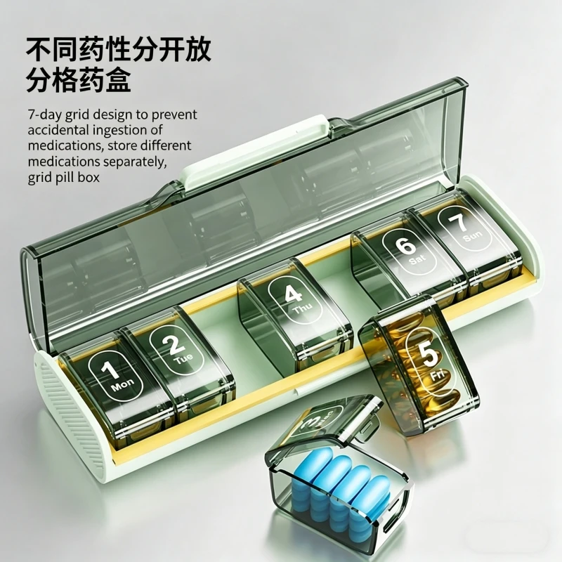Weijian Medicine Box, 7 Days a Week, 7 Compartments, Portable, Sealed, Light Proof Packaging Box, Medicine Dispenser