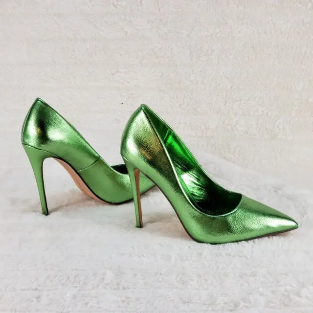 

Moraima Snc Green Leather High Heel Shoes Sexy Pointed Toe 12/10cm Stiletto Heels Women Party Dress Shoes