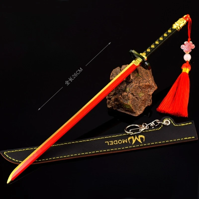 26cm/10.24in Dungeon Game Peripheral Weapon Model Flowing Star Meteorite Toy Knife Leather Cover Metal Handicrafts Gifts Desktop
