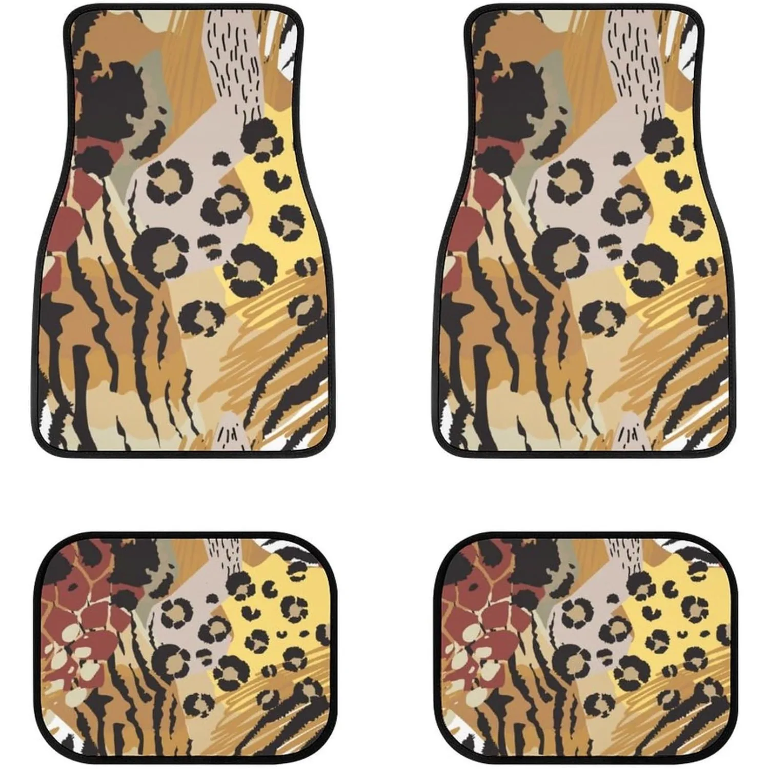 Animal Skin Pattern 4pcs Car Floor Mats, Auto Foot Mats All Weather Fit Car Decor Accessories Fit For SUV, Vans, Sedans, Trucks