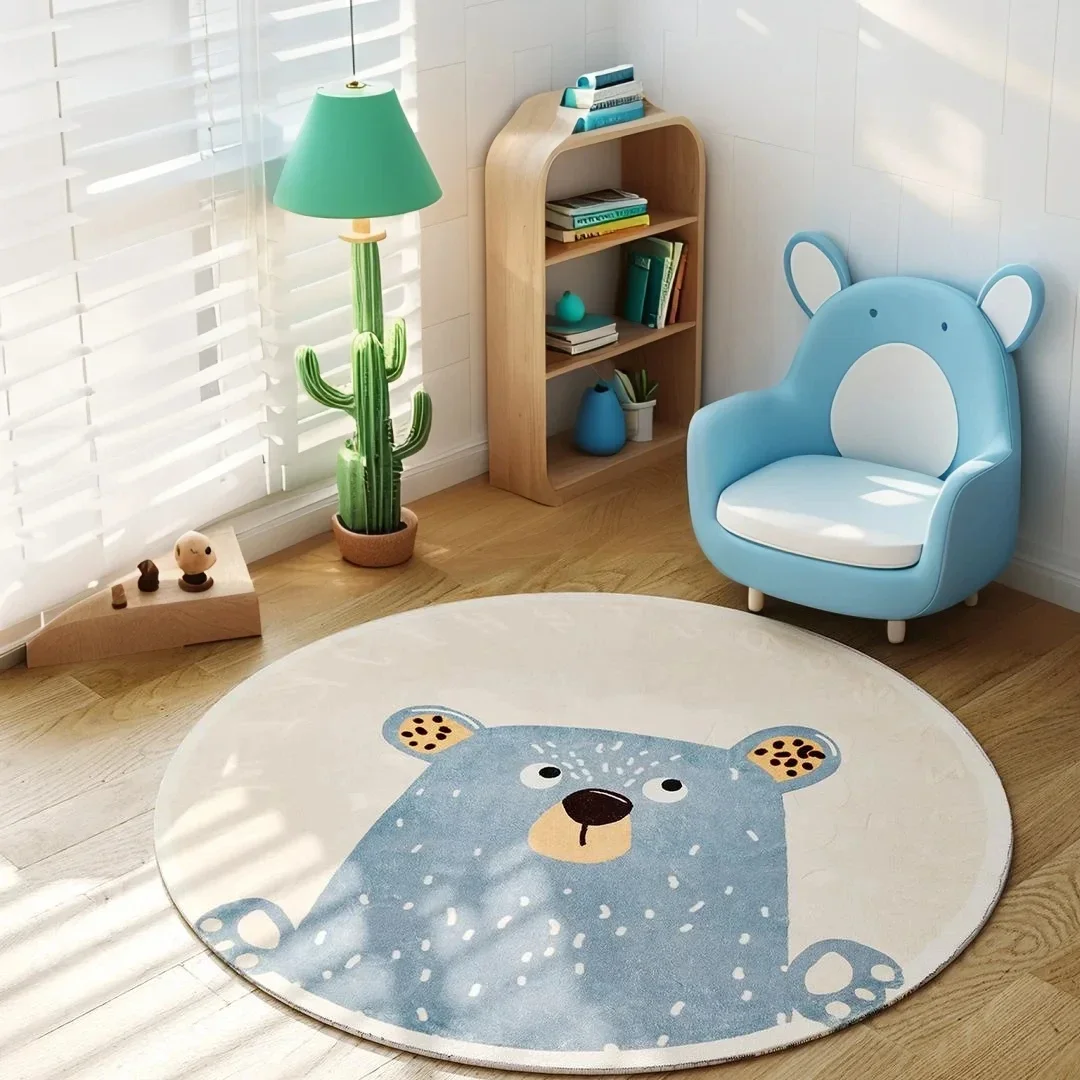 Cartoon Imitation Cashmere Carpet Round For Children's Room Game Mat Thickened Anti Slip Hanging Basket Chair Cushion Home Decor