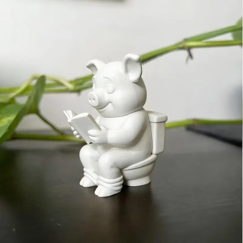 Cute Pig Sitting On Toilet Bathroom Decor Tabletop Or Wall Mounted For Home Office Living Room Display Decor