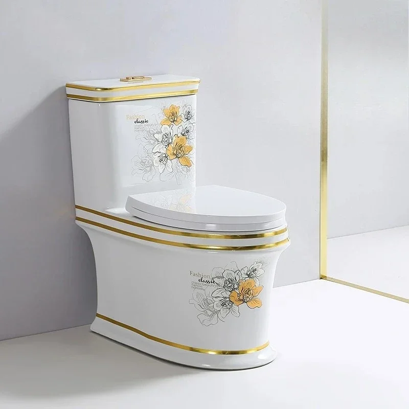 Household color gold five-hole super swirl siphon toilet anti-blocking flush toilet silent toilet