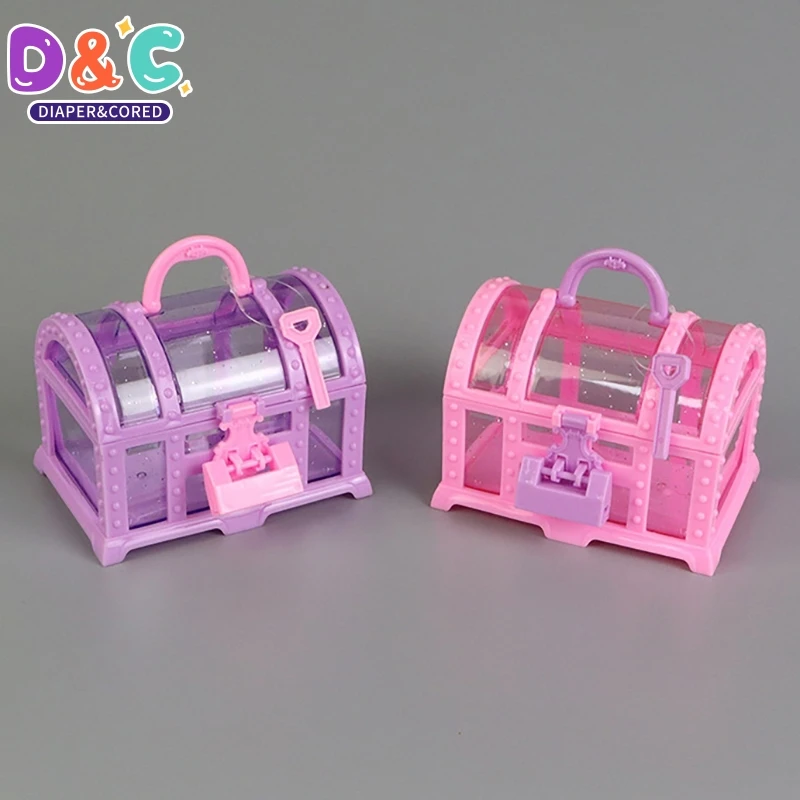 1Pc Pink/Purple Cute Makeup Box, Plastic Toy Box With Lock, Treasure Chest Jewelry Case, Decoration Ornament Case Girls Dressing