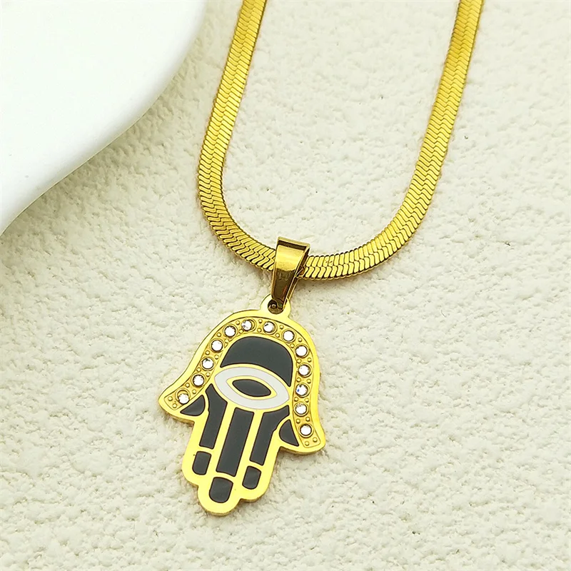 

Evil Eye Fatim's Hand Pendant Necklace For Women Girls Stainless Steel Gold Color Lucky Eyes Faith Female Chain Jewelry Gifts