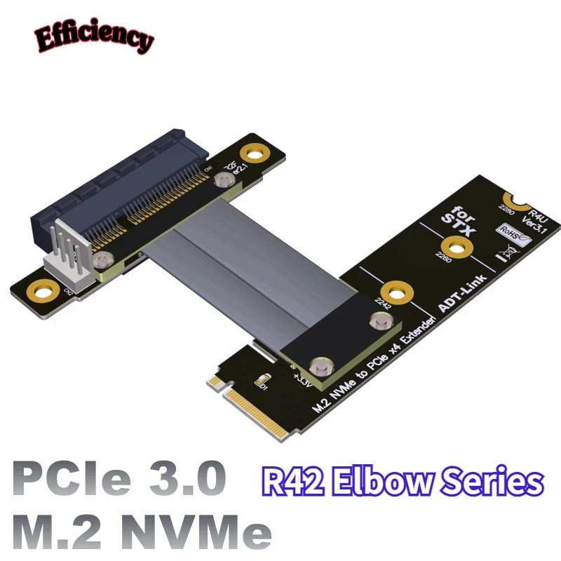 

M2 NGFF NVMe Extension Cable To PCIE X4 Board with Built-in Corner Elbow Adapter M.2 4x ADT PCIe3.0x4 Gen3 32G/bps Pc Case