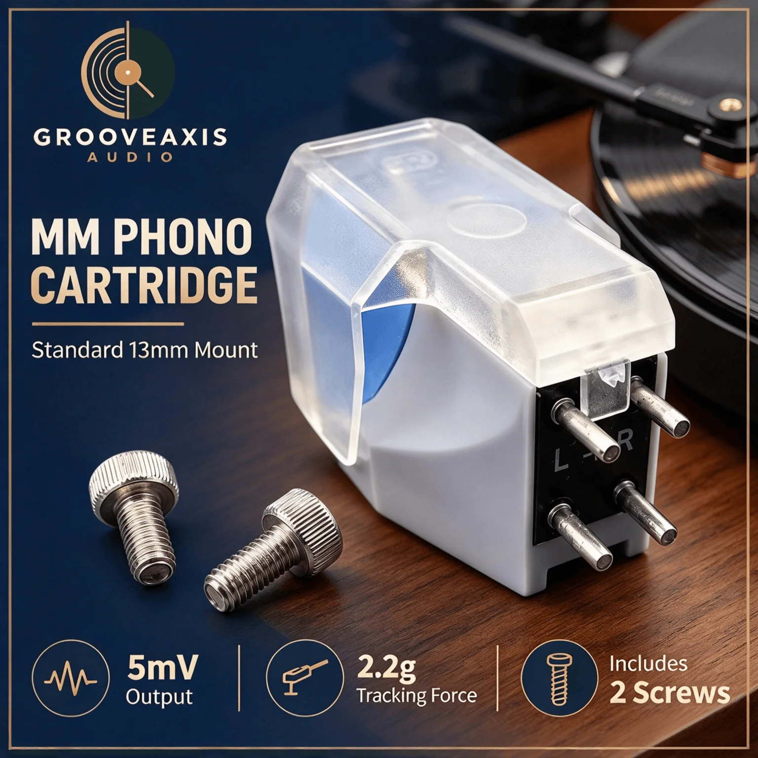 Moving Magnet Cartridge GROOVEAXIS 13mm Mount 5mV MM Phono Cartridge Diamond Stylus for Vinyl Record Player