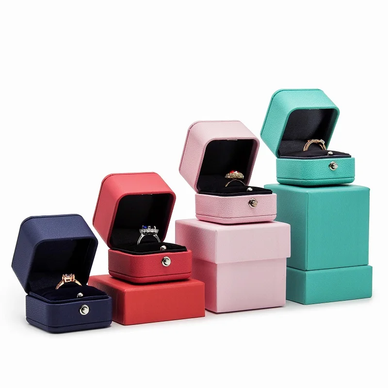 Quality Proposal Ring Box Matte PU Leather Jewelry Box Ring Display Box Organizer