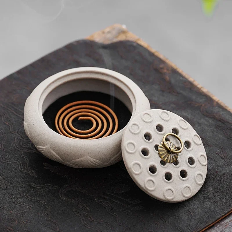 Lotus Incense Burner Tao Sha Tea Dish Incense Burner Wormwood Mosquito Repellent Household Indoor Creative Aromatherapy Stove