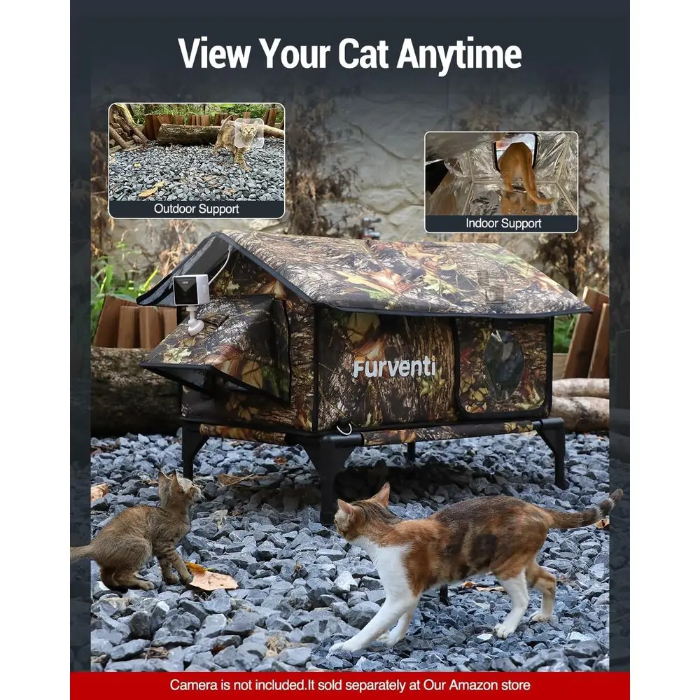 مأوى للقطط في الهواء الطلق معزول مقاوم للعوامل الجوية مع تصميم مرتفع وباب هروب للقطط الحلقية