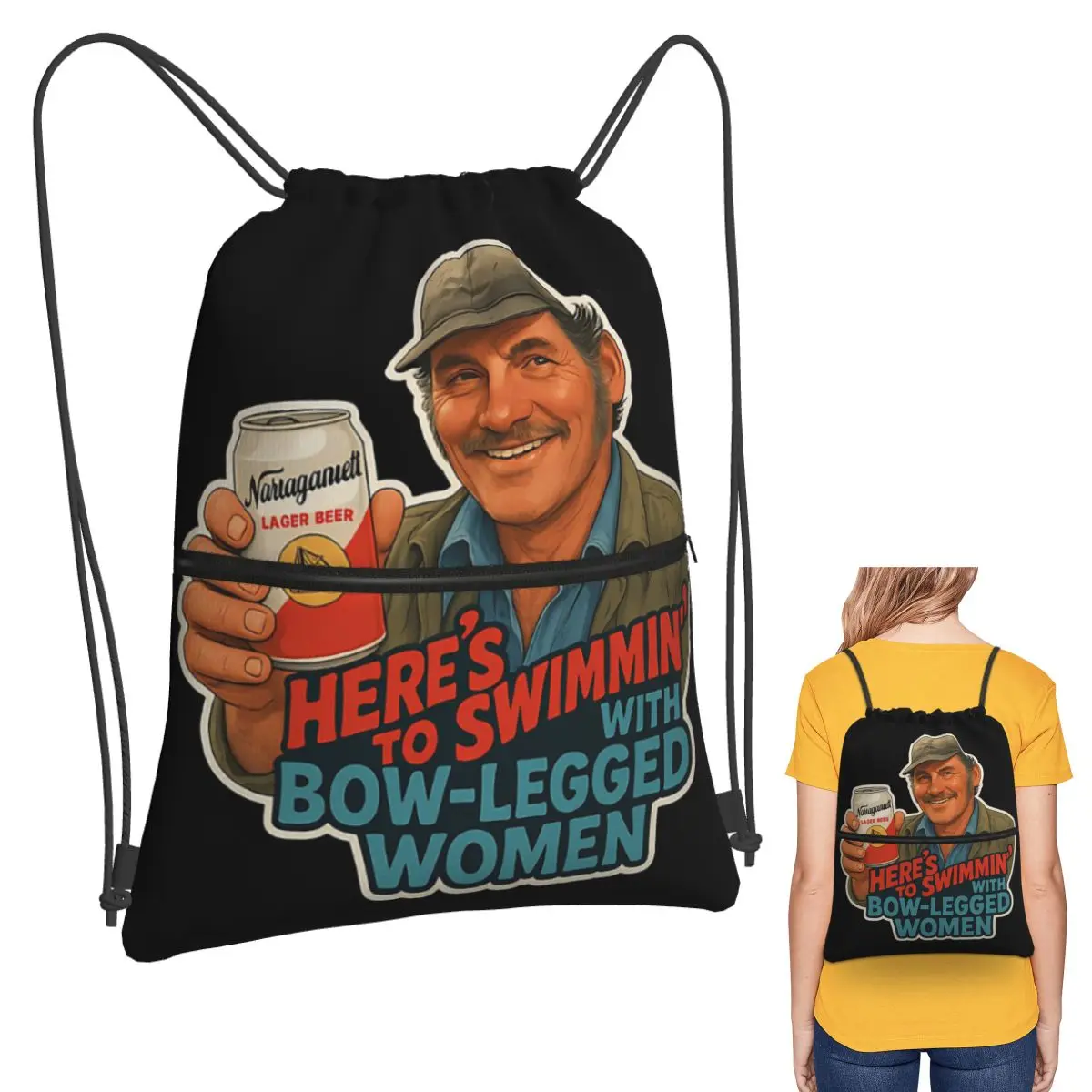 Heres To Swimmin Quint Jaws Movie Quote Backpacks Fashion Drawstring Bags Sports Bag Book Bags for Travel School