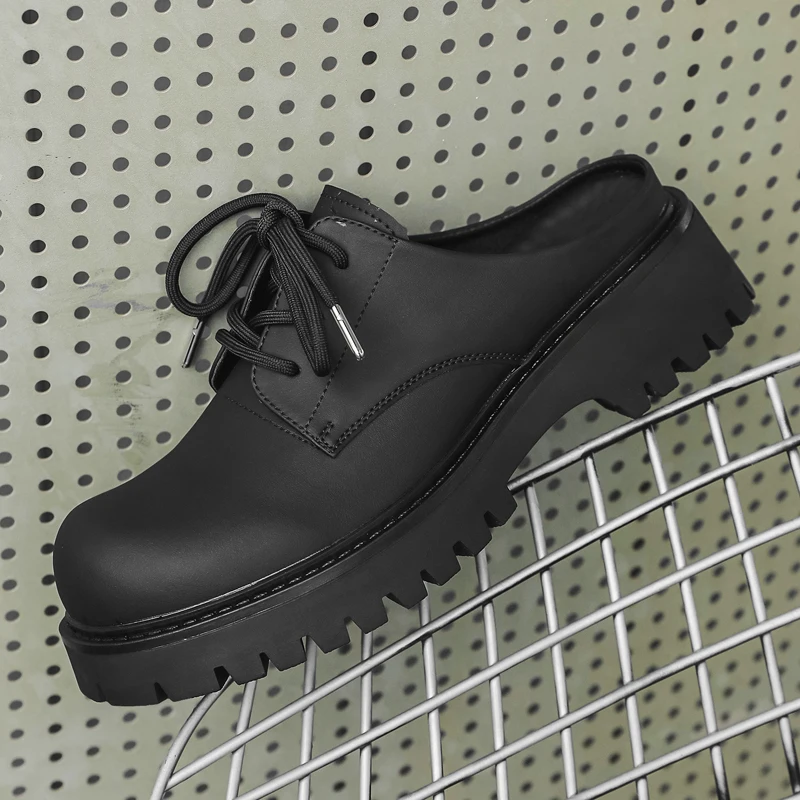 

Мюли мужские кожаные в британском стиле, повседневные туфли для улицы, обувь для увеличения роста, оригинальный дизайн, лето