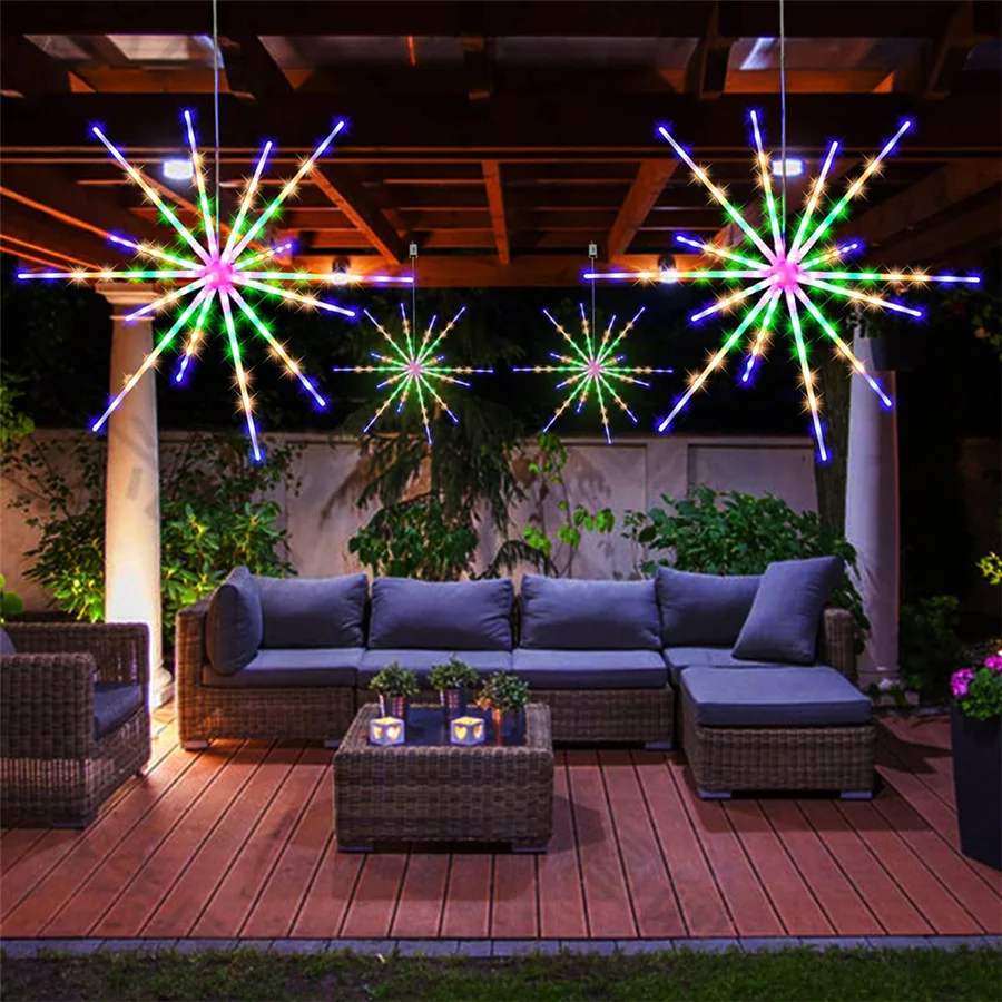 2024 New Year Christmas Decoration String Lights Outdoor 112LEDs Exploding Star Firework Fairy Garland Lights for Party Garden