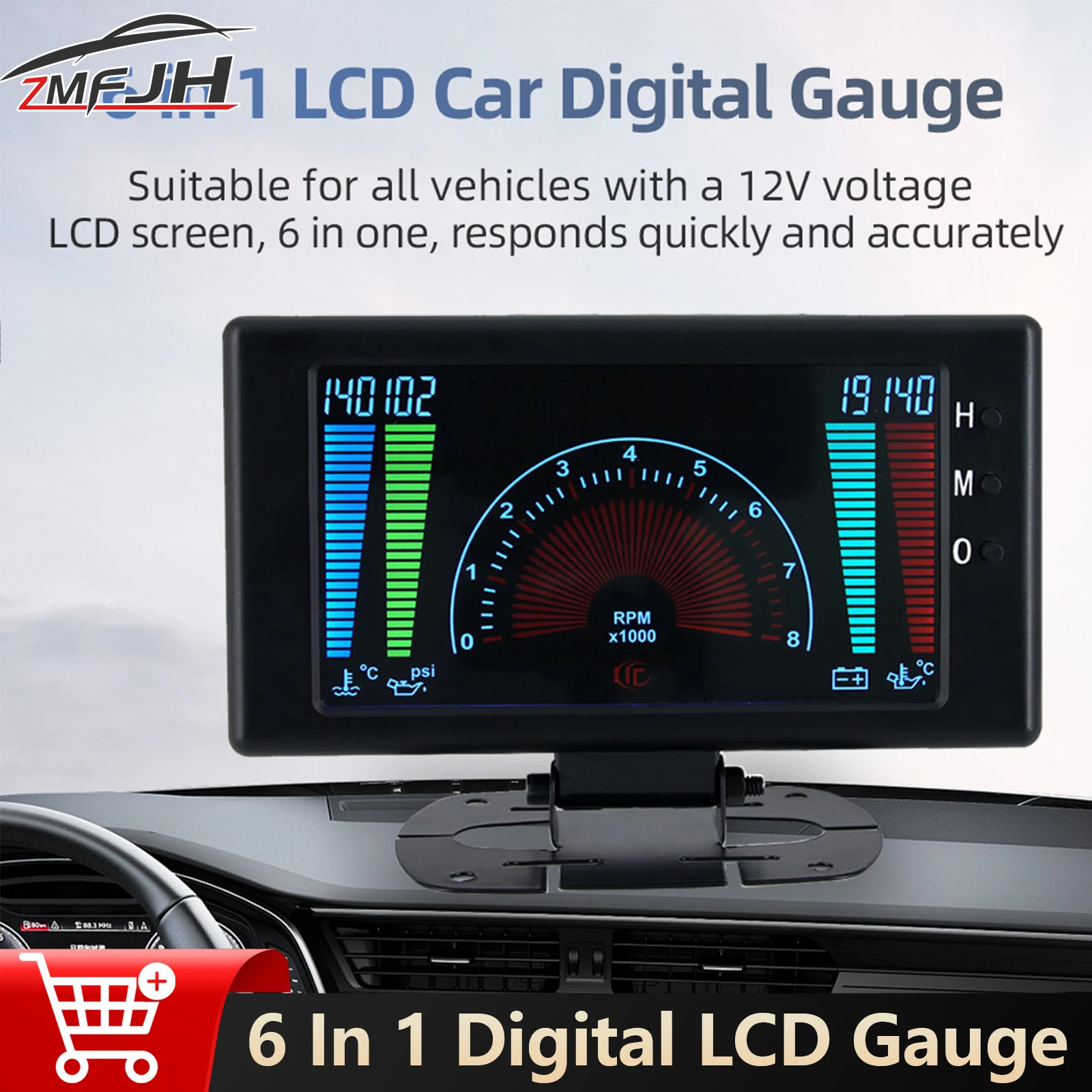

6 In 1 Universal Water Temperature Gauge Digital RPM Tachometer Oil Pressure Voltage LCD Instrument Panel For 12V Car Engine