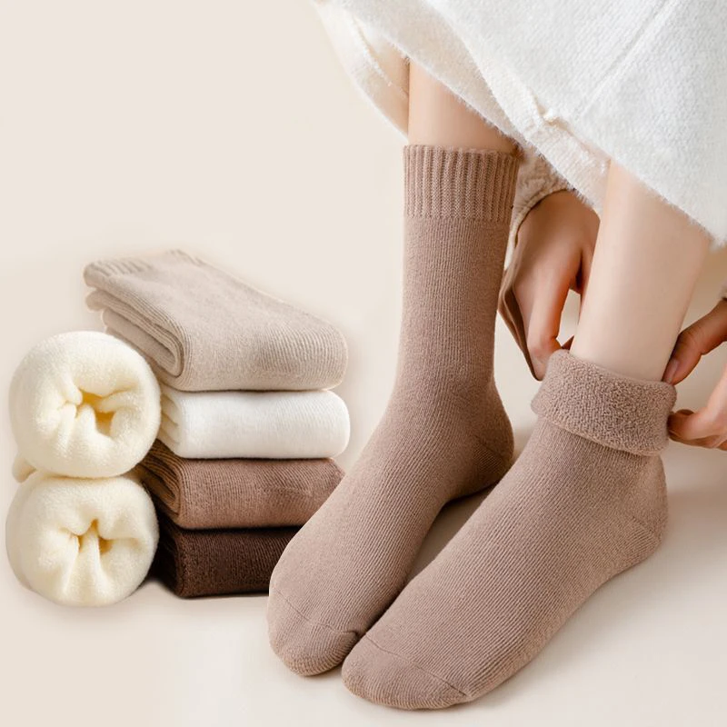 Autumn and Winter New Women's Thickened Warm Loop Socks Casual Solid Snow Socks Floor Sleep Socks