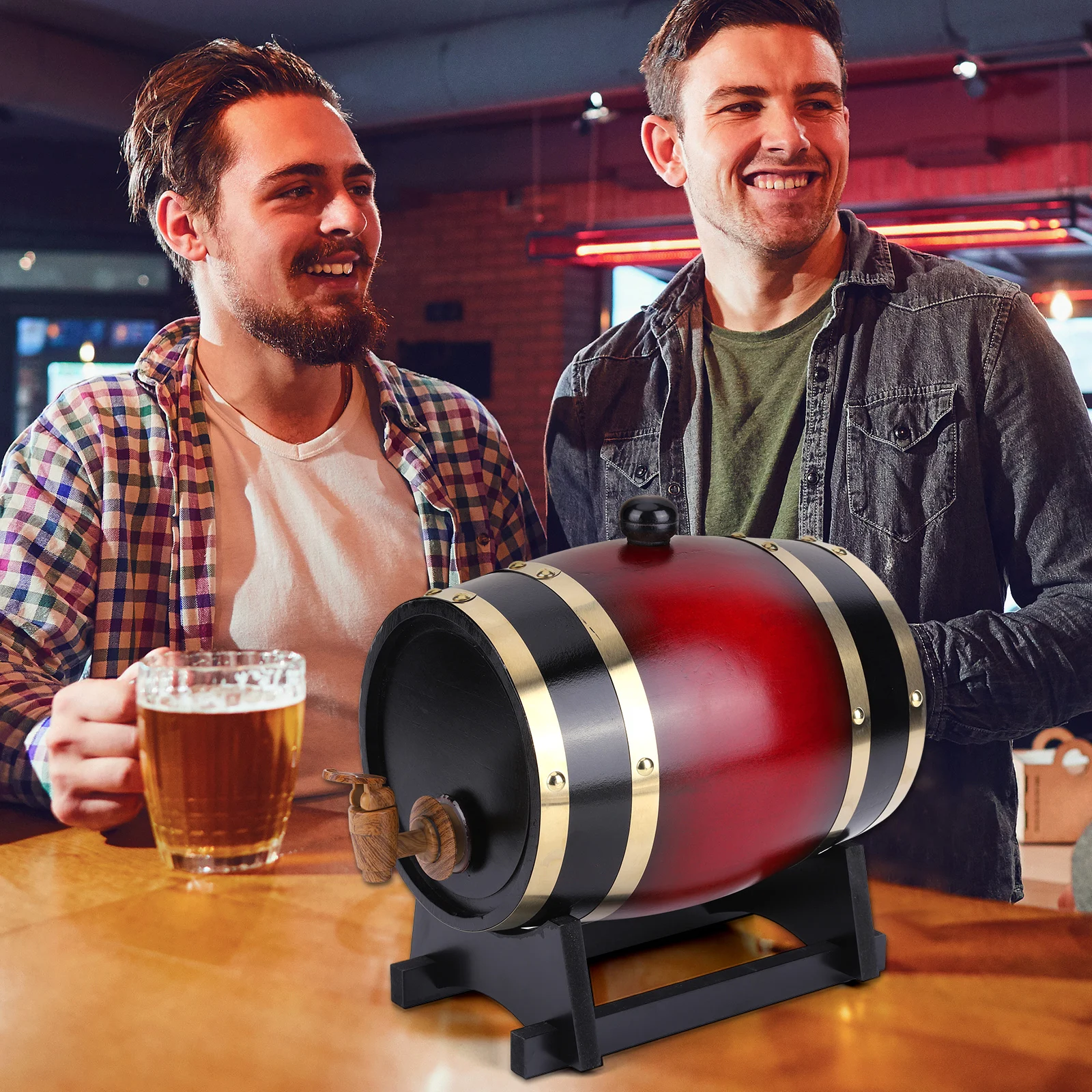 Baril de whisky 3L avec support, barils en bois ménagers, barils de robinet rétro de grande capacité, fournitures de Bar à vin et à whisky