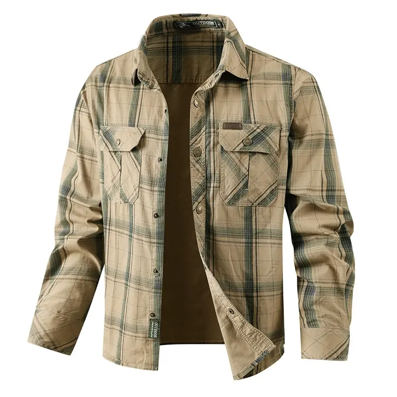Autumn and Spring Fashion Trend Pure Cotton Plaid Long Sleeve Shirt Men's Loose Sports Comfortable Breathable Plus Size Shirt