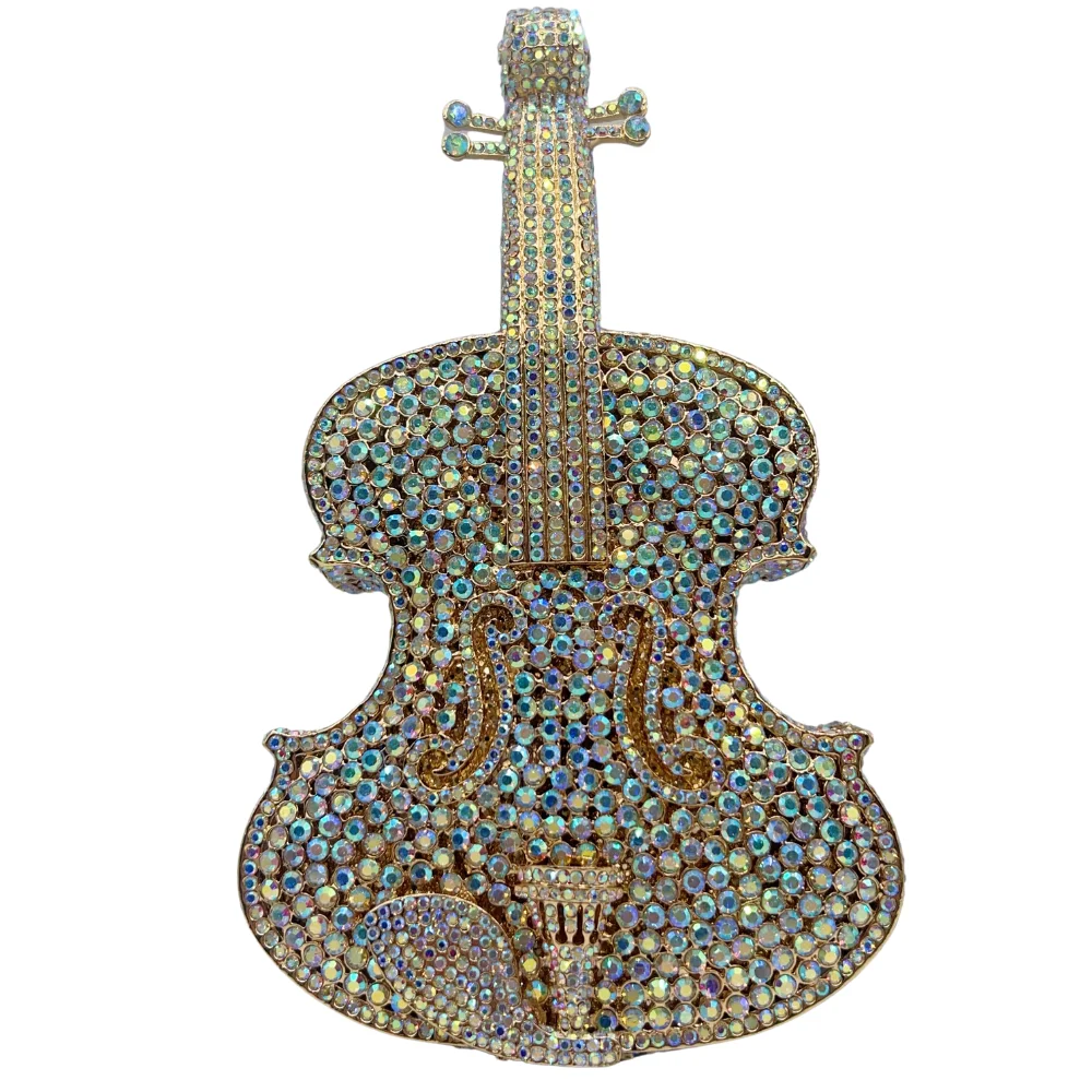 Bolso de mano con forma de violín, bolso de noche para instrumentos musicales para mujer. Monedero sinfónico personalizado OEM, MOQ bajo al por mayor directo de fábrica