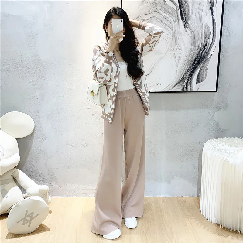 2024 New Sets 2 Pieces Elegant Knitting Cardigans With Long Pant Spring Winter Women Korean Fashion Suits